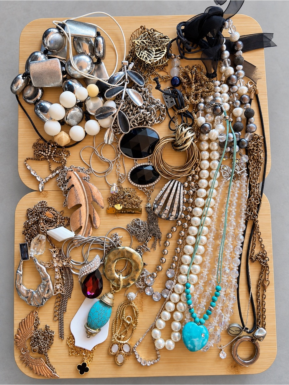 Large Necklace Lot Statement Pendants Chains Beads Faux Pearls Costume Jewelry